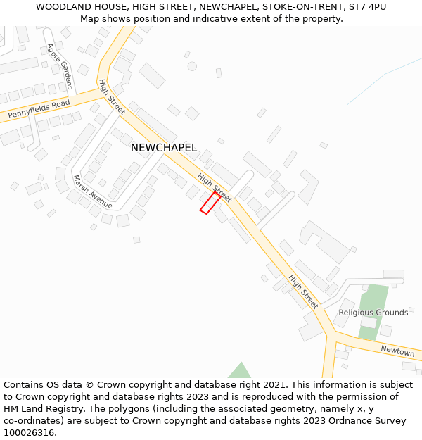 WOODLAND HOUSE, HIGH STREET, NEWCHAPEL, STOKE-ON-TRENT, ST7 4PU: Location map and indicative extent of plot