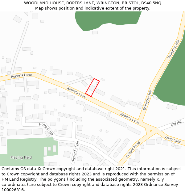 WOODLAND HOUSE, ROPERS LANE, WRINGTON, BRISTOL, BS40 5NQ: Location map and indicative extent of plot