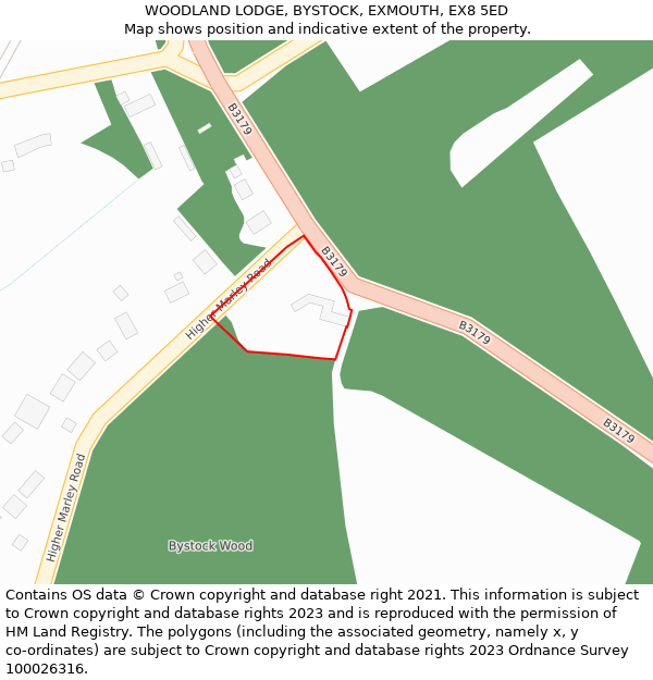 WOODLAND LODGE, BYSTOCK, EXMOUTH, EX8 5ED: Location map and indicative extent of plot