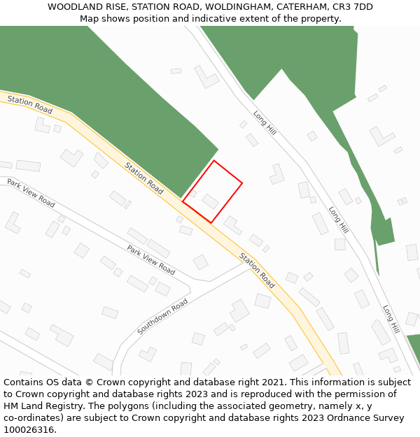 WOODLAND RISE, STATION ROAD, WOLDINGHAM, CATERHAM, CR3 7DD: Location map and indicative extent of plot