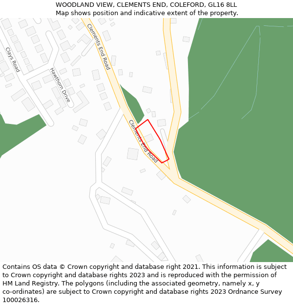 WOODLAND VIEW, CLEMENTS END, COLEFORD, GL16 8LL: Location map and indicative extent of plot