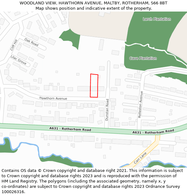 WOODLAND VIEW, HAWTHORN AVENUE, MALTBY, ROTHERHAM, S66 8BT: Location map and indicative extent of plot