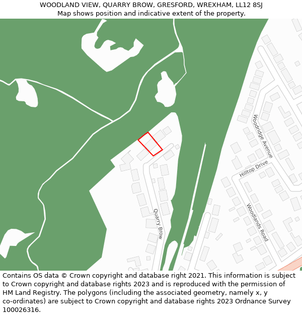 WOODLAND VIEW, QUARRY BROW, GRESFORD, WREXHAM, LL12 8SJ: Location map and indicative extent of plot