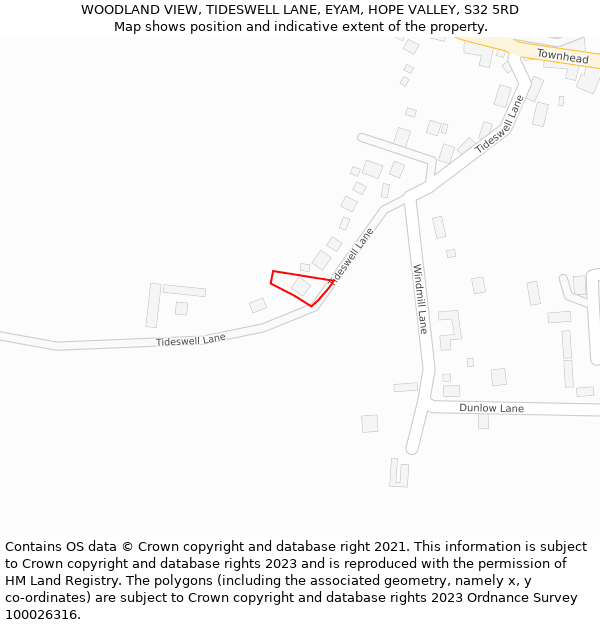 WOODLAND VIEW, TIDESWELL LANE, EYAM, HOPE VALLEY, S32 5RD: Location map and indicative extent of plot