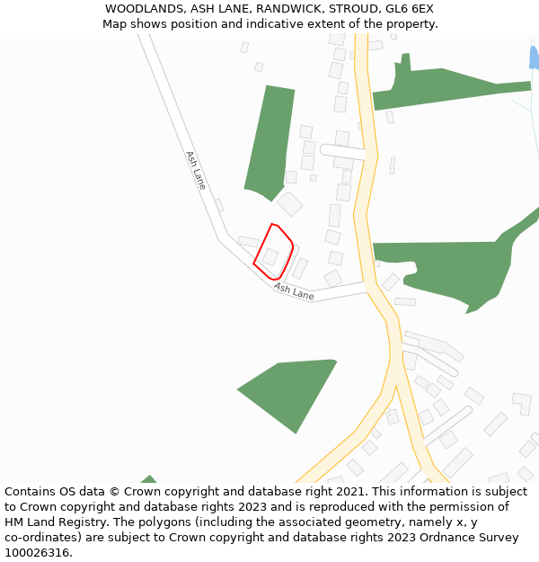 WOODLANDS, ASH LANE, RANDWICK, STROUD, GL6 6EX: Location map and indicative extent of plot