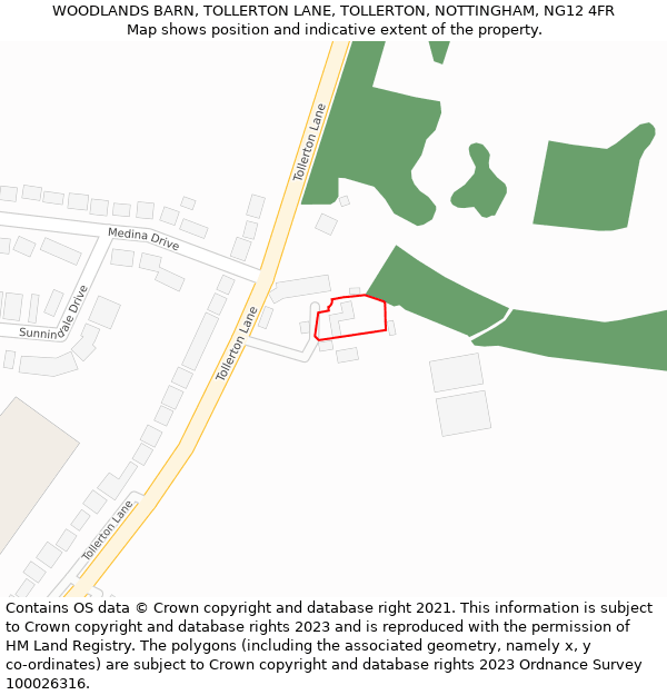 WOODLANDS BARN, TOLLERTON LANE, TOLLERTON, NOTTINGHAM, NG12 4FR: Location map and indicative extent of plot