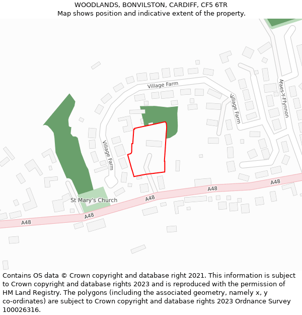 WOODLANDS, BONVILSTON, CARDIFF, CF5 6TR: Location map and indicative extent of plot