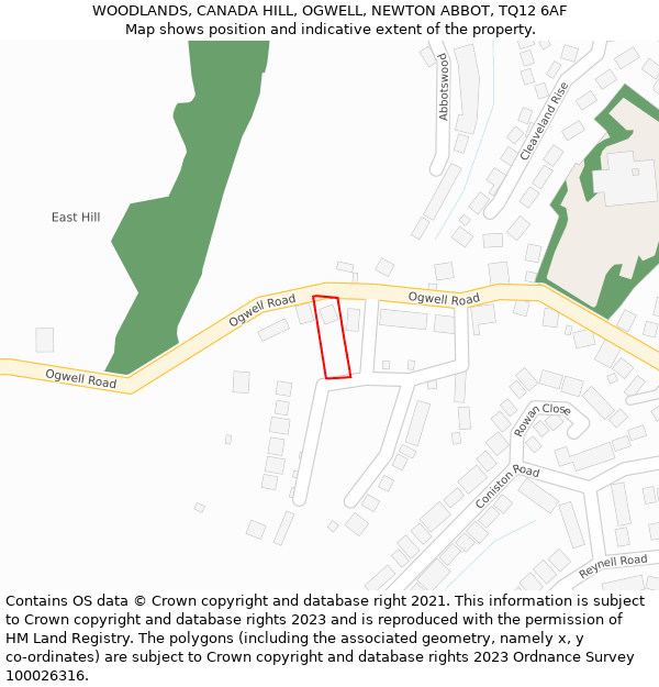 WOODLANDS, CANADA HILL, OGWELL, NEWTON ABBOT, TQ12 6AF: Location map and indicative extent of plot