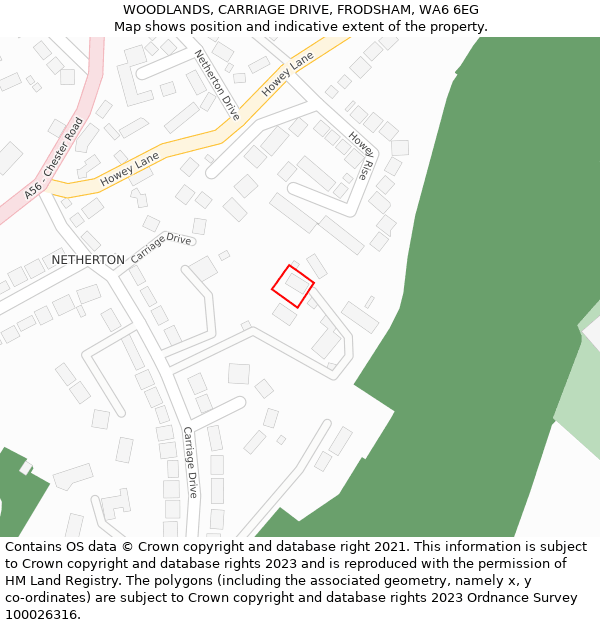 WOODLANDS, CARRIAGE DRIVE, FRODSHAM, WA6 6EG: Location map and indicative extent of plot