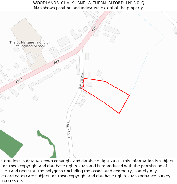 WOODLANDS, CHALK LANE, WITHERN, ALFORD, LN13 0LQ: Location map and indicative extent of plot
