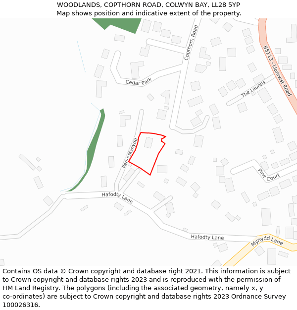 WOODLANDS, COPTHORN ROAD, COLWYN BAY, LL28 5YP: Location map and indicative extent of plot
