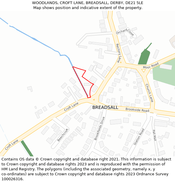 WOODLANDS, CROFT LANE, BREADSALL, DERBY, DE21 5LE: Location map and indicative extent of plot