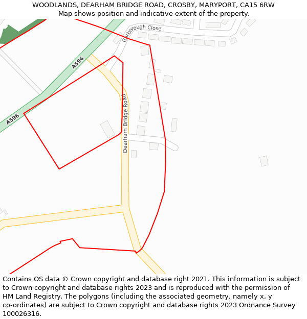 WOODLANDS, DEARHAM BRIDGE ROAD, CROSBY, MARYPORT, CA15 6RW: Location map and indicative extent of plot