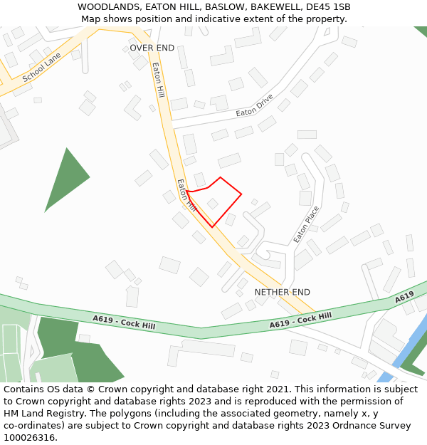 WOODLANDS, EATON HILL, BASLOW, BAKEWELL, DE45 1SB: Location map and indicative extent of plot