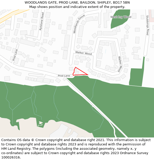WOODLANDS GATE, PROD LANE, BAILDON, SHIPLEY, BD17 5BN: Location map and indicative extent of plot
