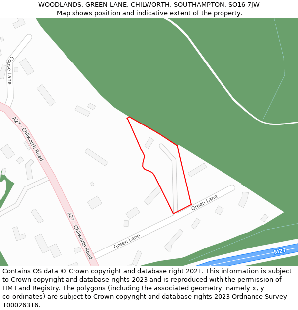 WOODLANDS, GREEN LANE, CHILWORTH, SOUTHAMPTON, SO16 7JW: Location map and indicative extent of plot