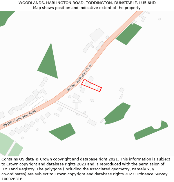 WOODLANDS, HARLINGTON ROAD, TODDINGTON, DUNSTABLE, LU5 6HD: Location map and indicative extent of plot