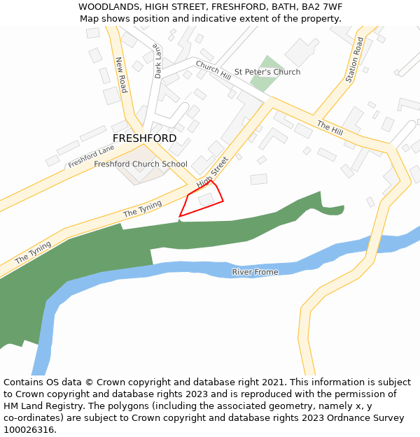 WOODLANDS, HIGH STREET, FRESHFORD, BATH, BA2 7WF: Location map and indicative extent of plot