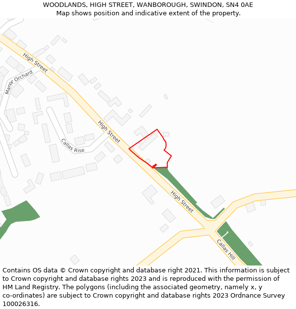 WOODLANDS, HIGH STREET, WANBOROUGH, SWINDON, SN4 0AE: Location map and indicative extent of plot