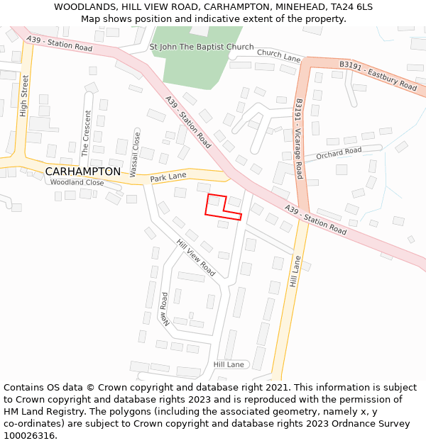 WOODLANDS, HILL VIEW ROAD, CARHAMPTON, MINEHEAD, TA24 6LS: Location map and indicative extent of plot