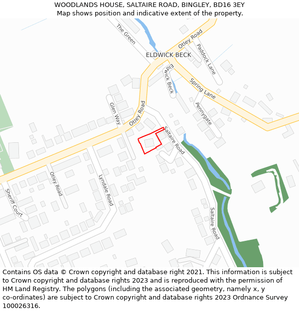WOODLANDS HOUSE, SALTAIRE ROAD, BINGLEY, BD16 3EY: Location map and indicative extent of plot