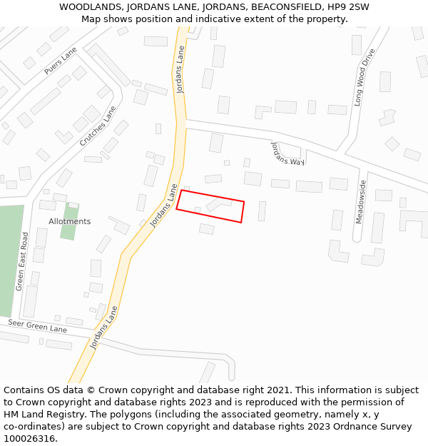 WOODLANDS, JORDANS LANE, JORDANS, BEACONSFIELD, HP9 2SW: Location map and indicative extent of plot