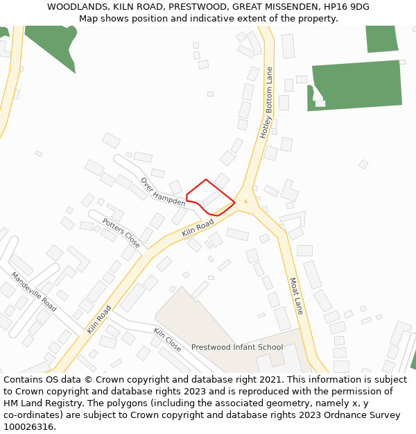 WOODLANDS, KILN ROAD, PRESTWOOD, GREAT MISSENDEN, HP16 9DG: Location map and indicative extent of plot