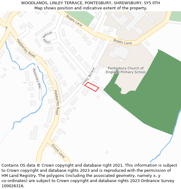 WOODLANDS, LINLEY TERRACE, PONTESBURY, SHREWSBURY, SY5 0TH: Location map and indicative extent of plot