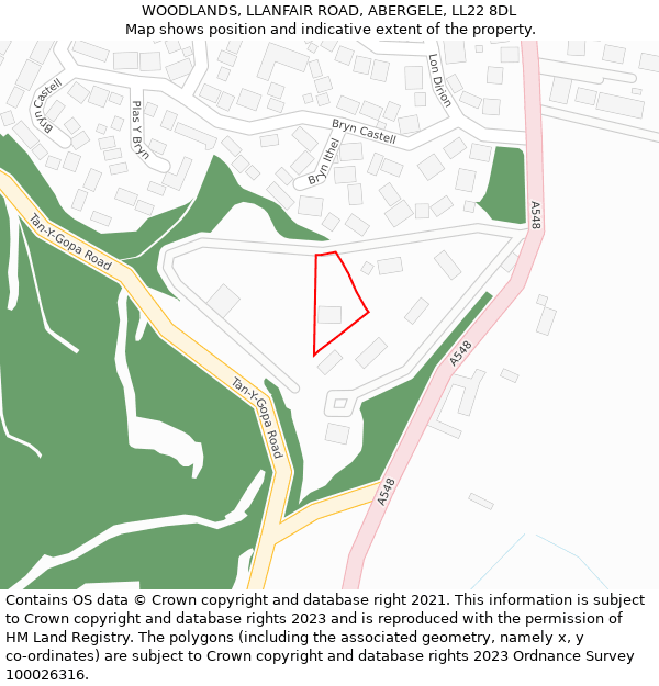 WOODLANDS, LLANFAIR ROAD, ABERGELE, LL22 8DL: Location map and indicative extent of plot