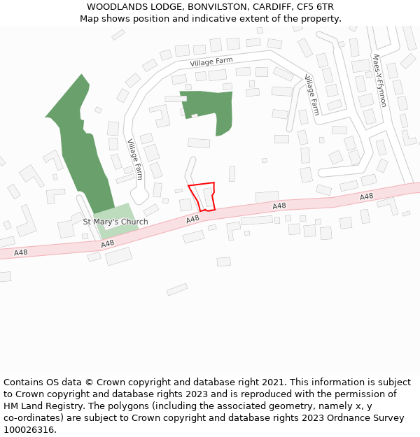 WOODLANDS LODGE, BONVILSTON, CARDIFF, CF5 6TR: Location map and indicative extent of plot