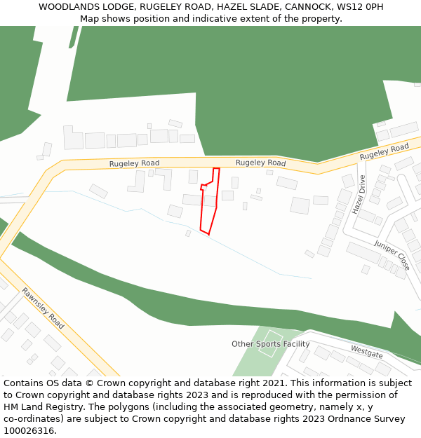 WOODLANDS LODGE, RUGELEY ROAD, HAZEL SLADE, CANNOCK, WS12 0PH: Location map and indicative extent of plot