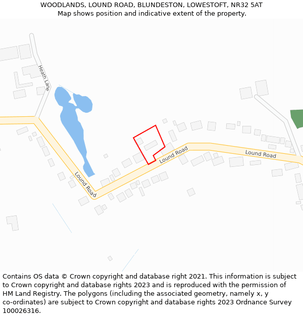 WOODLANDS, LOUND ROAD, BLUNDESTON, LOWESTOFT, NR32 5AT: Location map and indicative extent of plot