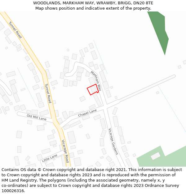 WOODLANDS, MARKHAM WAY, WRAWBY, BRIGG, DN20 8TE: Location map and indicative extent of plot