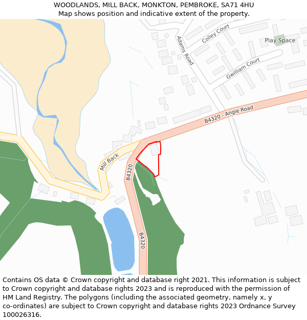 WOODLANDS, MILL BACK, MONKTON, PEMBROKE, SA71 4HU: Location map and indicative extent of plot
