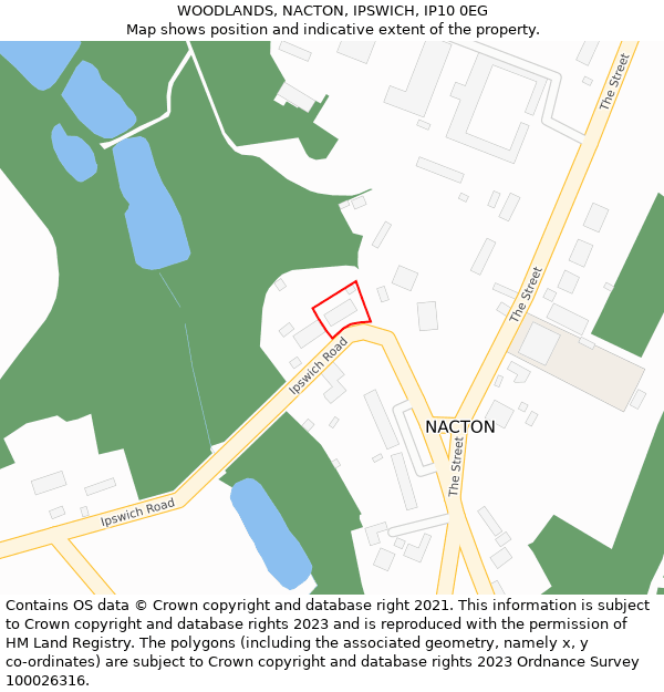 WOODLANDS, NACTON, IPSWICH, IP10 0EG: Location map and indicative extent of plot