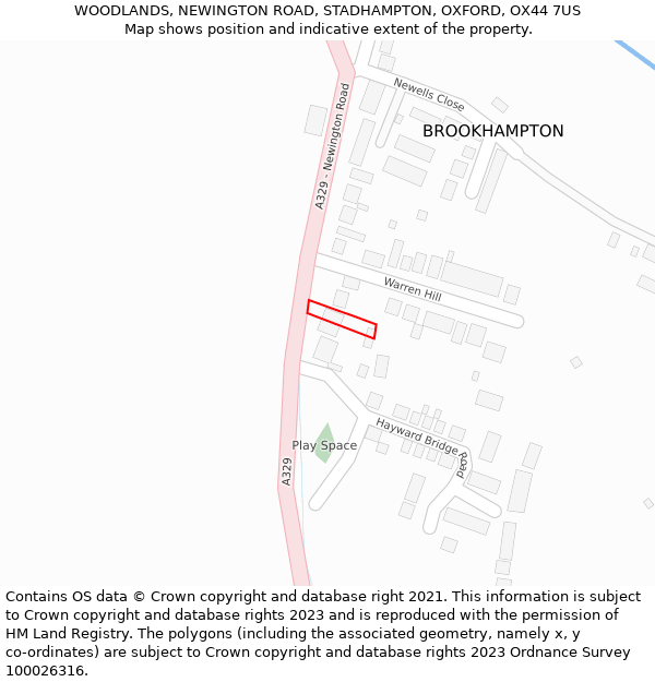 WOODLANDS, NEWINGTON ROAD, STADHAMPTON, OXFORD, OX44 7US: Location map and indicative extent of plot