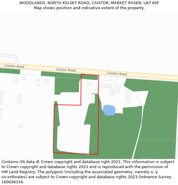 WOODLANDS, NORTH KELSEY ROAD, CAISTOR, MARKET RASEN, LN7 6SF: Location map and indicative extent of plot