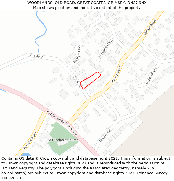 WOODLANDS, OLD ROAD, GREAT COATES, GRIMSBY, DN37 9NX: Location map and indicative extent of plot