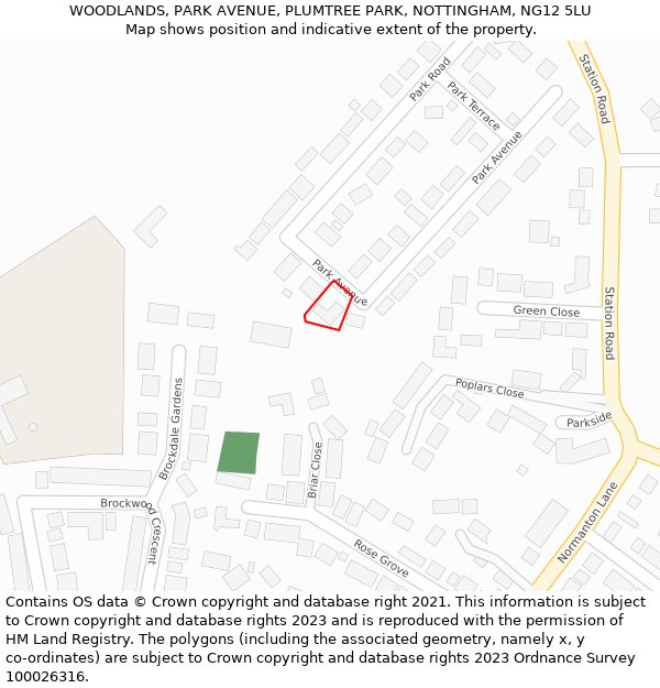 WOODLANDS, PARK AVENUE, PLUMTREE PARK, NOTTINGHAM, NG12 5LU: Location map and indicative extent of plot