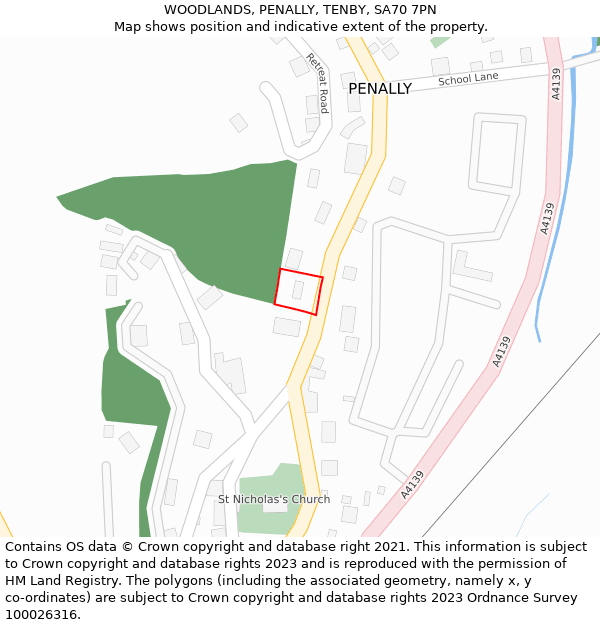 WOODLANDS, PENALLY, TENBY, SA70 7PN: Location map and indicative extent of plot
