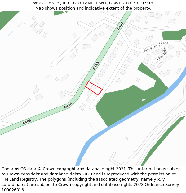 WOODLANDS, RECTORY LANE, PANT, OSWESTRY, SY10 9RA: Location map and indicative extent of plot