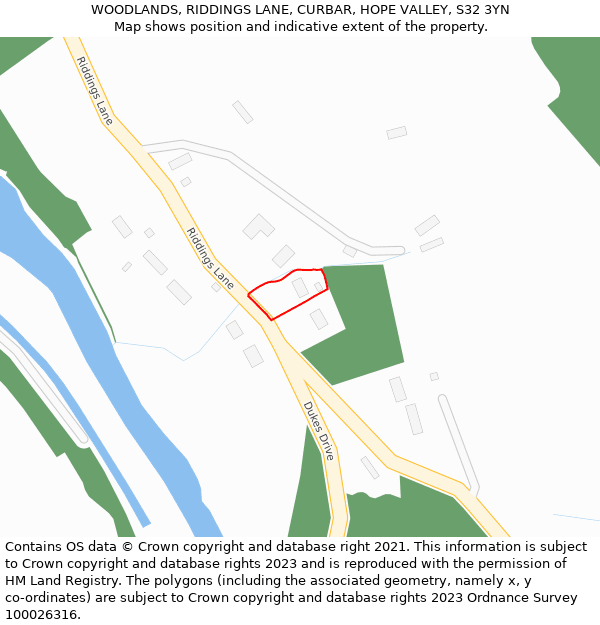 WOODLANDS, RIDDINGS LANE, CURBAR, HOPE VALLEY, S32 3YN: Location map and indicative extent of plot