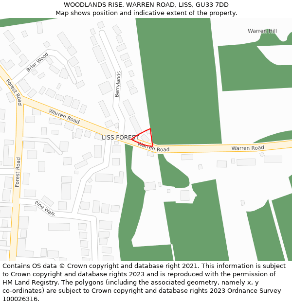 WOODLANDS RISE, WARREN ROAD, LISS, GU33 7DD: Location map and indicative extent of plot