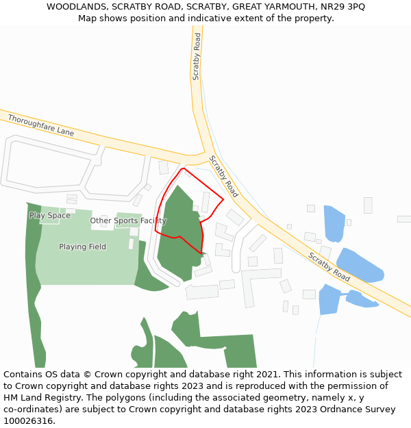 WOODLANDS, SCRATBY ROAD, SCRATBY, GREAT YARMOUTH, NR29 3PQ: Location map and indicative extent of plot