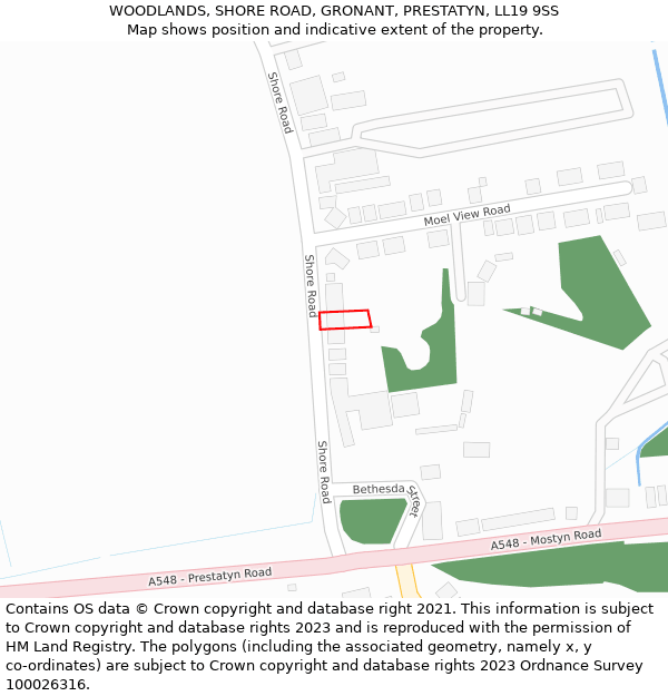 WOODLANDS, SHORE ROAD, GRONANT, PRESTATYN, LL19 9SS: Location map and indicative extent of plot