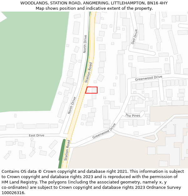 WOODLANDS, STATION ROAD, ANGMERING, LITTLEHAMPTON, BN16 4HY: Location map and indicative extent of plot