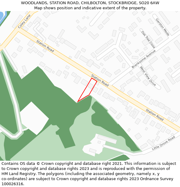 WOODLANDS, STATION ROAD, CHILBOLTON, STOCKBRIDGE, SO20 6AW: Location map and indicative extent of plot