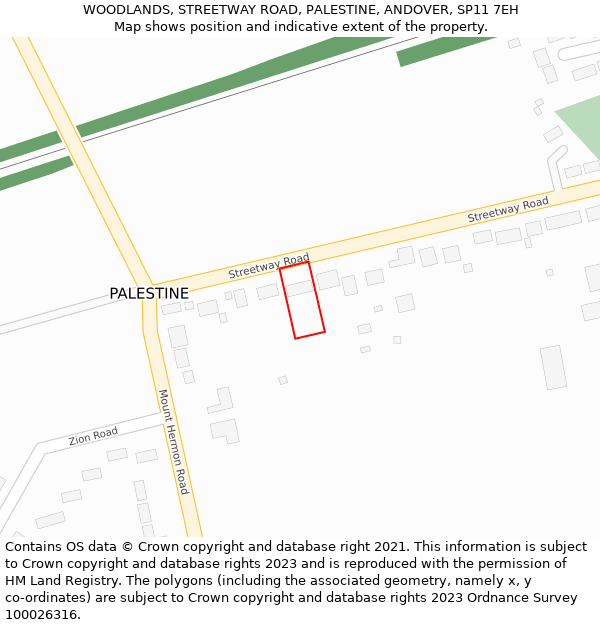 WOODLANDS, STREETWAY ROAD, PALESTINE, ANDOVER, SP11 7EH: Location map and indicative extent of plot