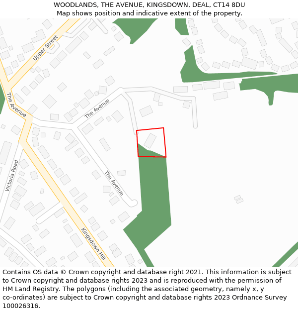 WOODLANDS, THE AVENUE, KINGSDOWN, DEAL, CT14 8DU: Location map and indicative extent of plot