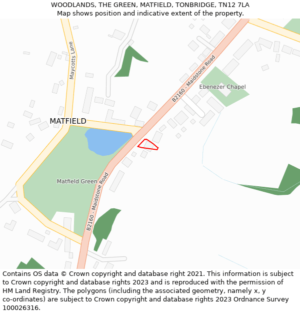 WOODLANDS, THE GREEN, MATFIELD, TONBRIDGE, TN12 7LA: Location map and indicative extent of plot